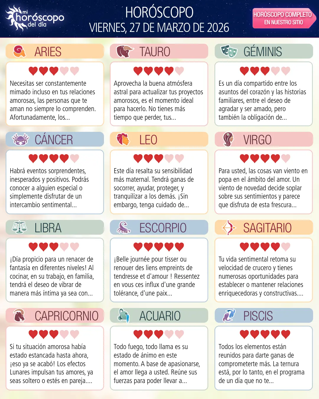 Horóscopo del Viernes 27 De Marzo De 2026