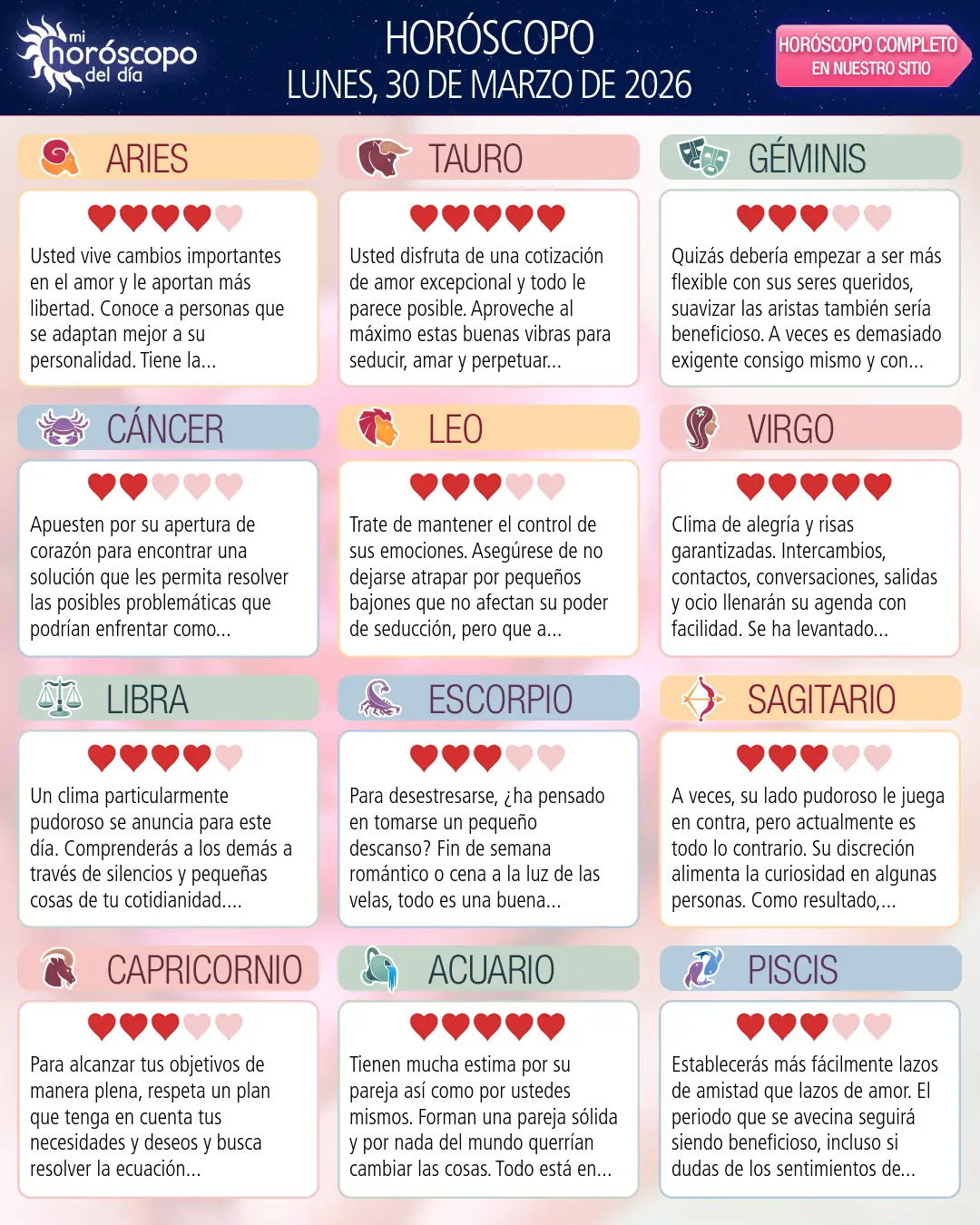 Horóscopo del Lunes 30 De Marzo De 2026