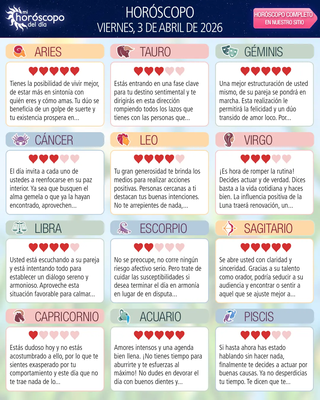 Horóscopo del Viernes 3 De Abril De 2026