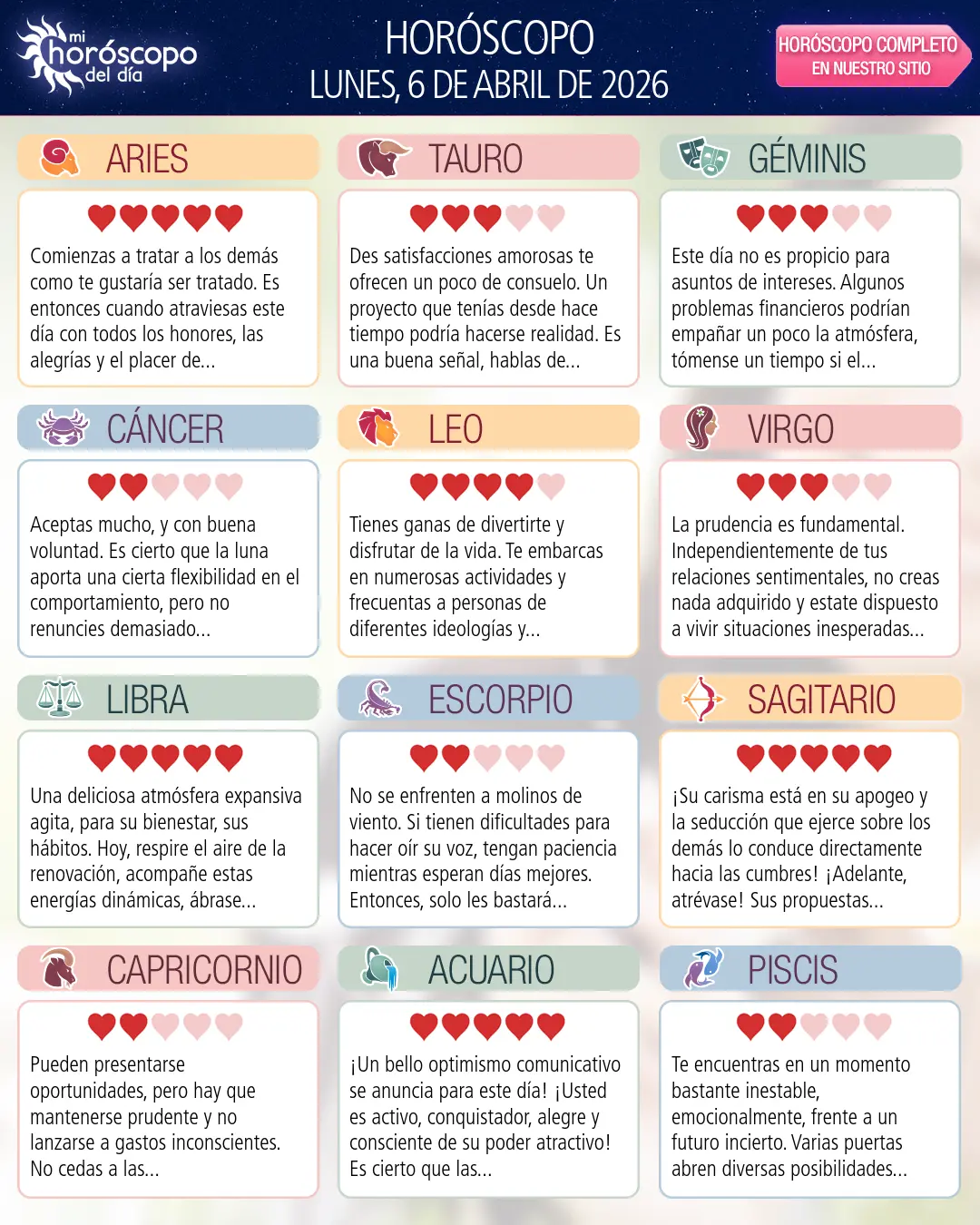 Horóscopo del Lunes 6 De Abril De 2026
