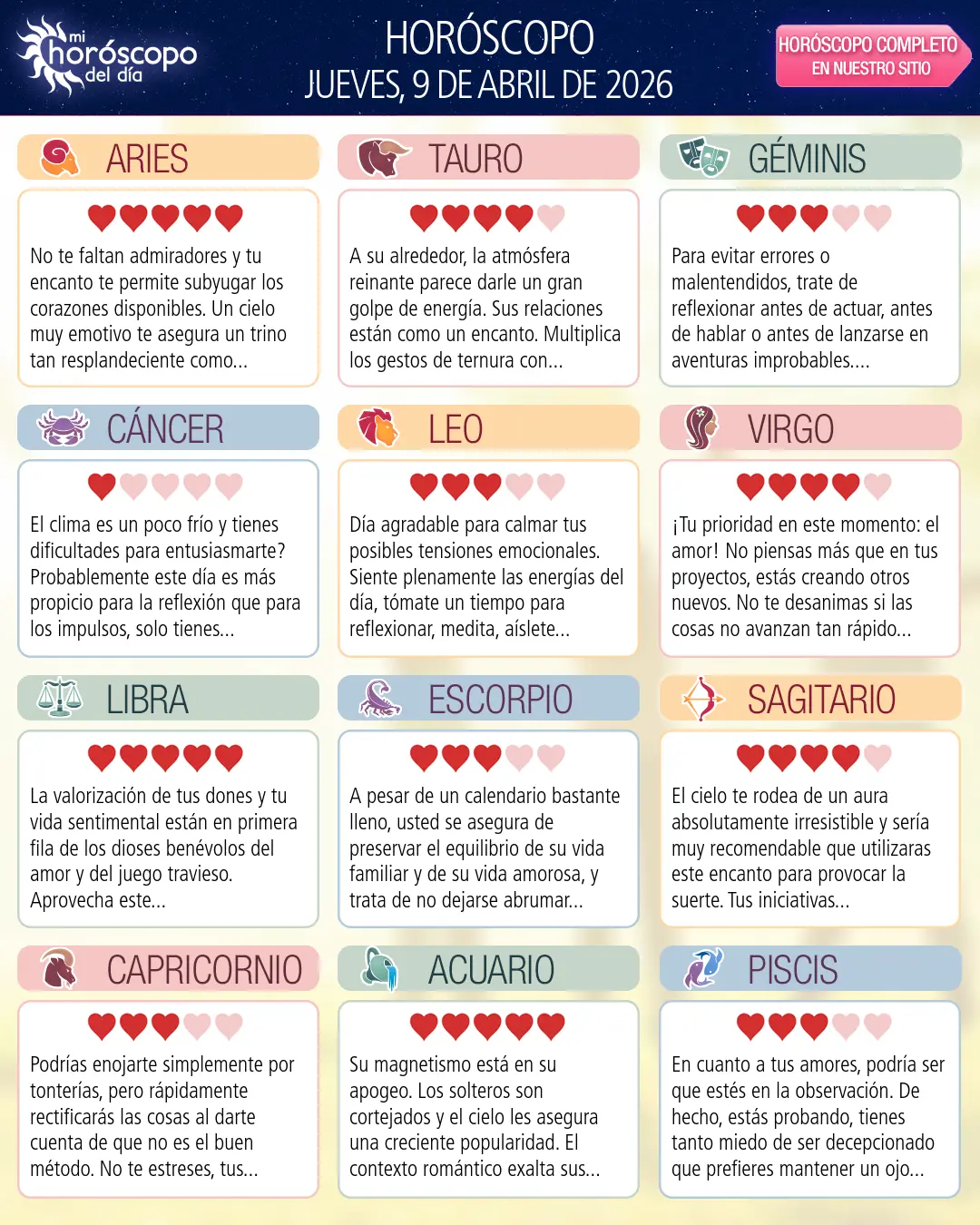 Horóscopo del Jueves 9 De Abril De 2026