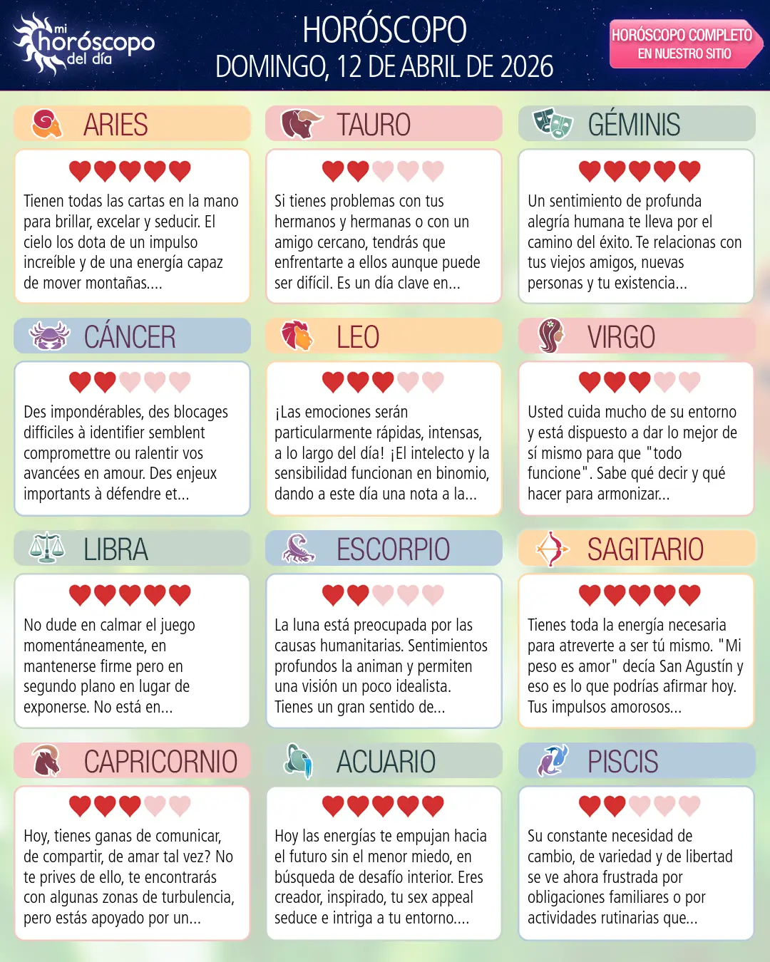 Horóscopo del Domingo 12 De Abril De 2026