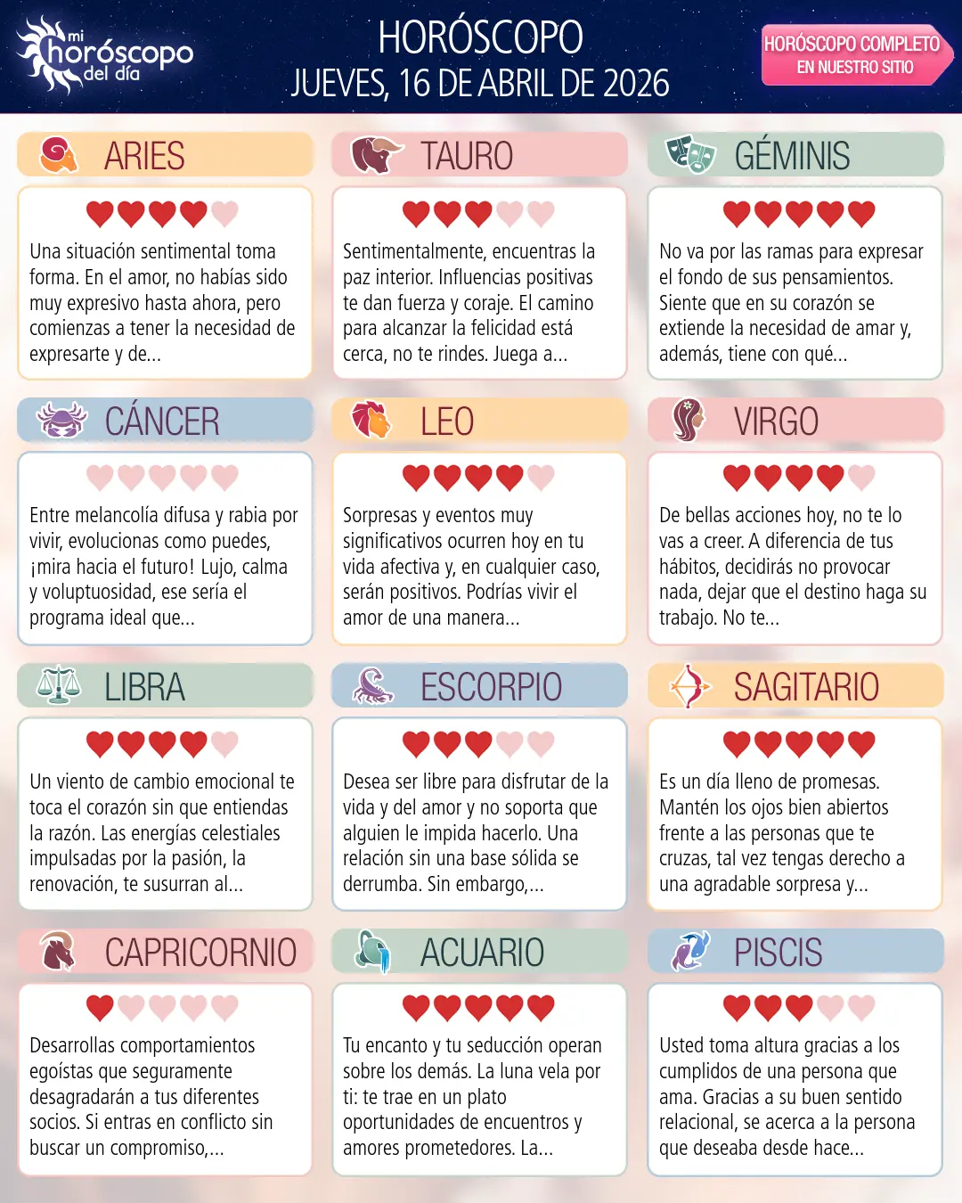 Horóscopo del Jueves 16 De Abril De 2026