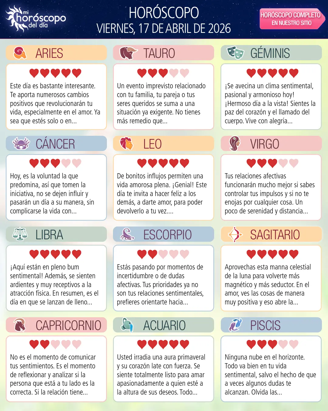 Horóscopo del Viernes 17 De Abril De 2026