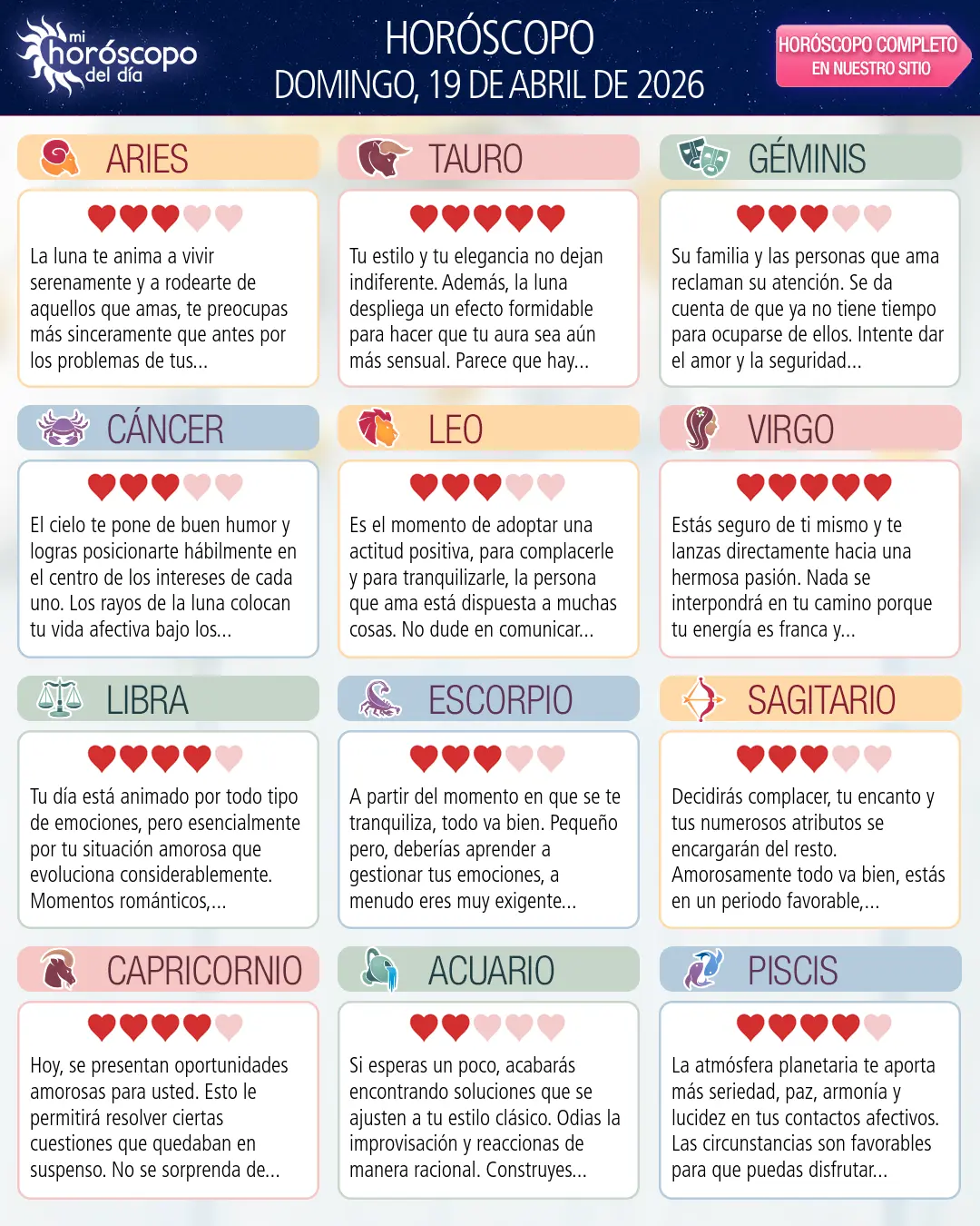 Horóscopo del Domingo 19 De Abril De 2026