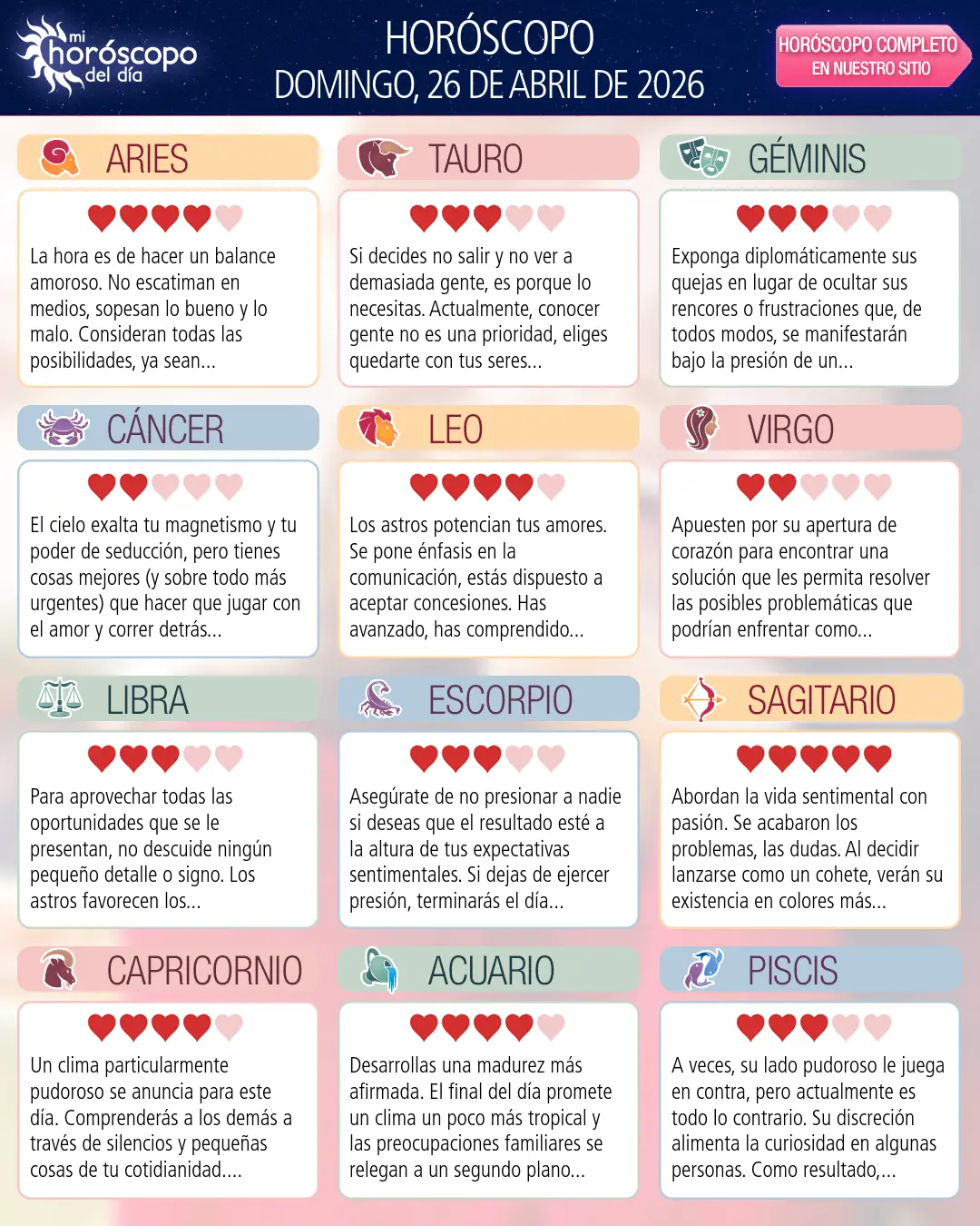 Horóscopo del Domingo 26 De Abril De 2026