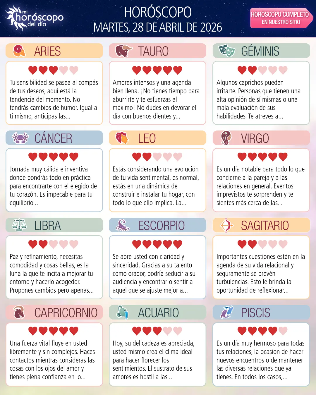Horóscopo del Martes 28 De Abril De 2026