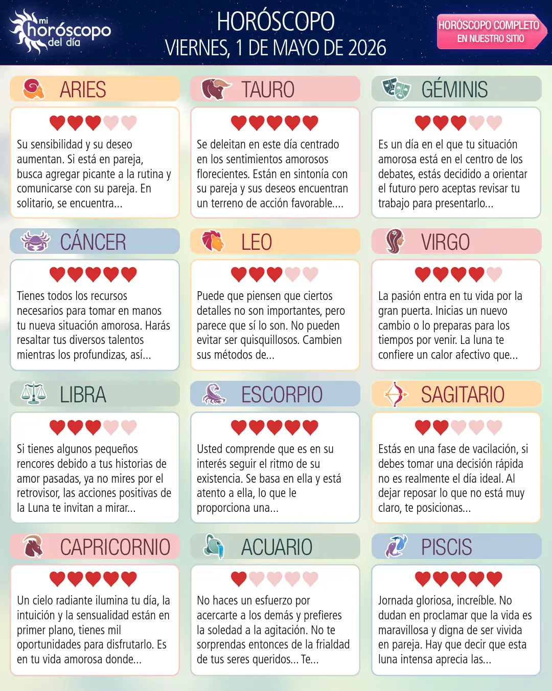 Horóscopo del Viernes 1 De Mayo De 2026