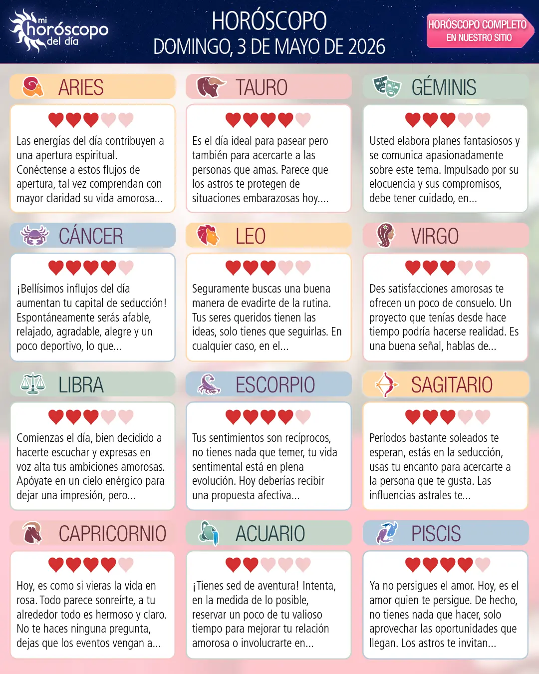 Horóscopo del Domingo 3 De Mayo De 2026