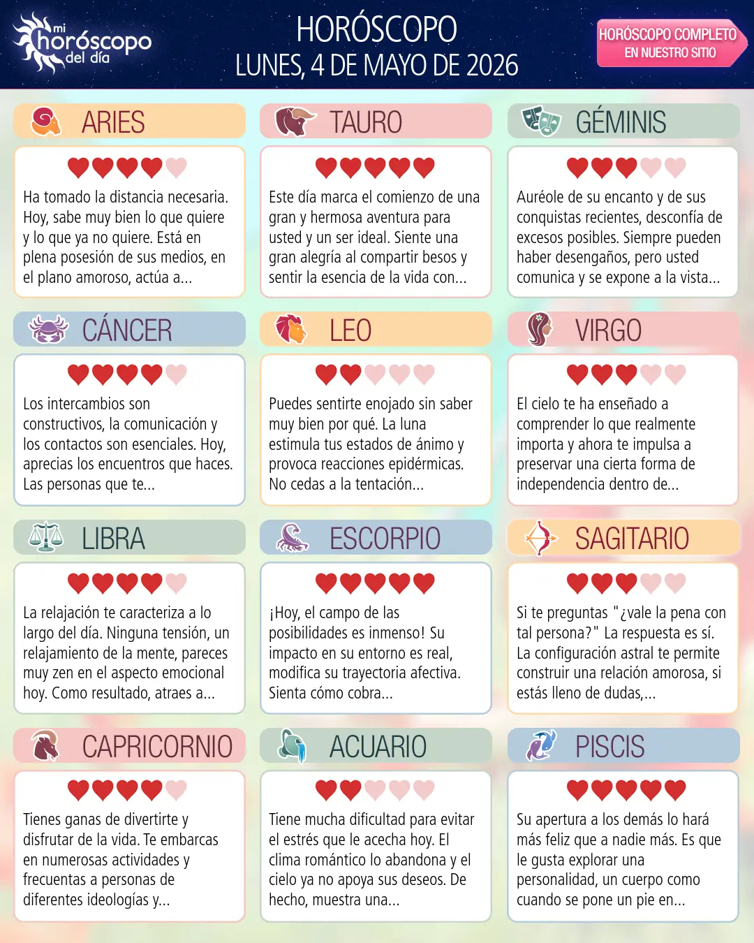 Horóscopo del Lunes 4 De Mayo De 2026
